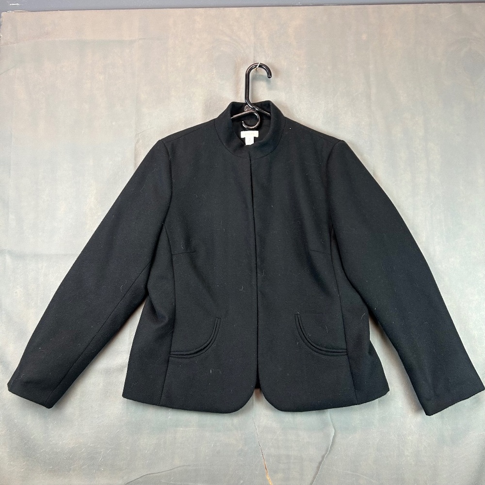 CHICO'S Solid Black Soft Felted Brushed Hook & Eye Front Blazer Jacket Size 2